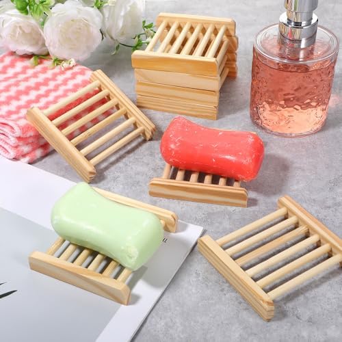 Natural Bamboo Wood Soap Dish with Drainage Tray - Bulk 50 Pcs Wooden Soap Holder for Bathroom, Kitchen Sink, Bar Soaps & Sponges - Rustic Home Decor Organizer, 3.3 x 3.3 x 0.67 Inch - Image 6