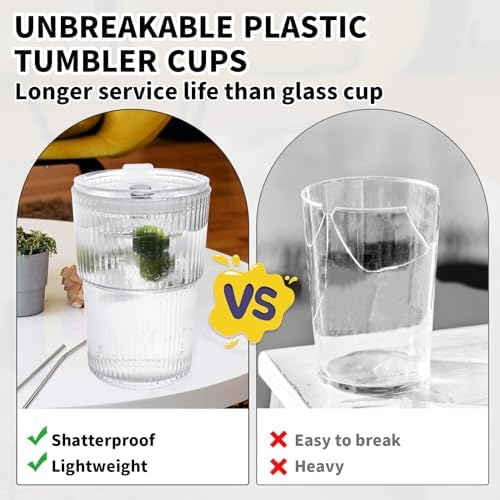 16 OZ Reusable Iced Coffee Cups with Lids and Straws, Unbreakable Plastic Drinking Glasses for Iced Tea, Juice, Water, BPA Free, Dishwasher Safe, Set of 8 - Image 5