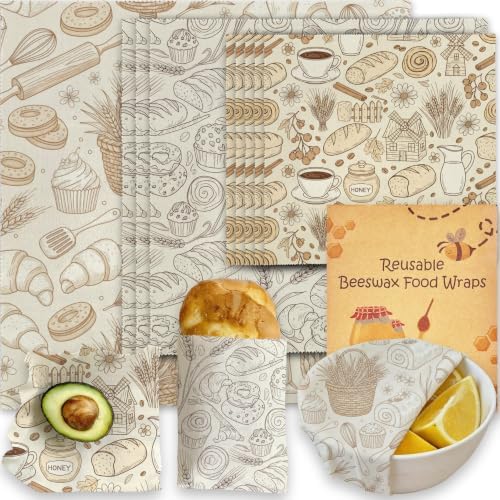 Reusable Beeswax Wrap, Bakery and Coffee Wraps, 9 Pack Eco-Friendly Food Preservation, Organic, Sustainable, Zero Waste, Plastic-Free Covers for Sandwich, Bread, Bowl, 1XL, 3M, 5S by Unknown