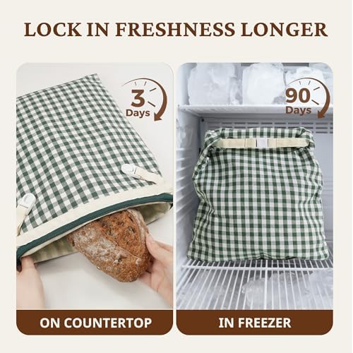 BRONYPRO Reusable Beeswax and Linen Bread Bags with Zipper, 2-Pack Waxed Bread Bags for Homemade Bread & Sourdough, Sustainable Loaf Storage to Lock in Freshness, Large 17x12.6in, Green Gingham - Image 5