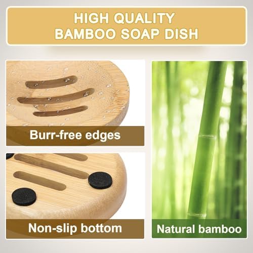 Jiozermi Bamboo Soap Dish, 4 Pcs (2 Rounded and 2 Square) - Image 3