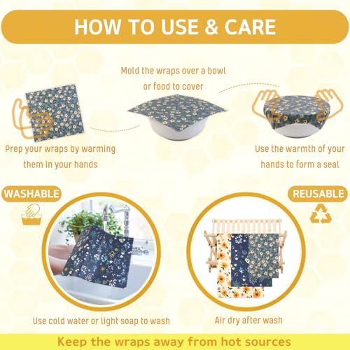 Reusable Beeswax Wrap - 9 Pack Beeswax Wraps for Food, Eco-Friendly Beeswax Food Wraps, Bread Sandwich Wrapper - Organic, Sustainable, Zero Waste, Reusable Plastic-Free Food Storage Wrap, 1XL, 3M, 5S - Image 4