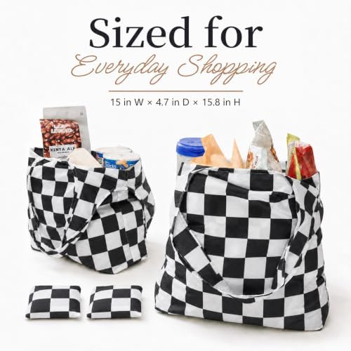 Checkered Reusable Grocery Shopping Bags 4 Packs, Cute Checkerboard Foldable Kitchen Large Nano Tote Bags - Image 2