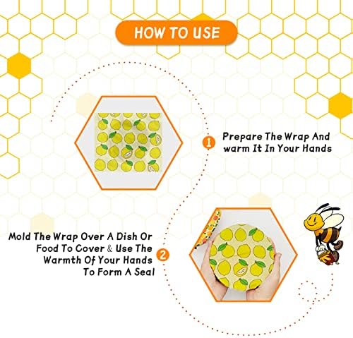 Reusable Beeswax Wrap - 9 Pack Eco-Friendly Beeswax Wraps For Food, Organic, Sustainable, Biodegradable, Zero Waste, Plastic-Free Food Storage, 1L Strawberry, 3M Orange, 5S Lemon Patterns - Image 4