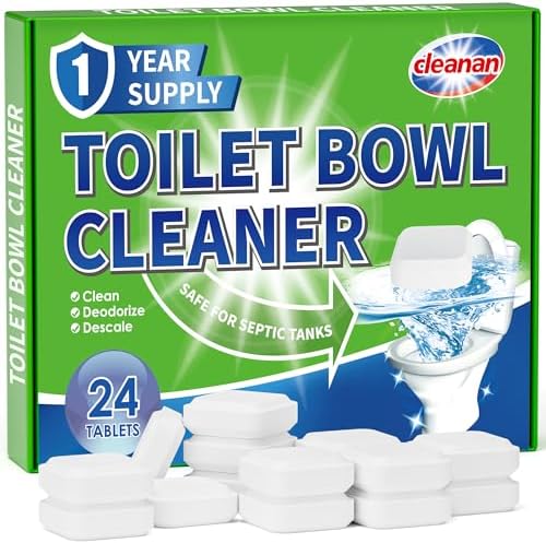Toilet Bowl Cleaner Tablets, Leaves Bowl Sanitary, Freshens, Deodorizes, Descales & Repels Tough Stains, Helps Prevent Limescale Buildup, Safe for Septic Tanks, 24 Pack 1 Year Supply by cleanan