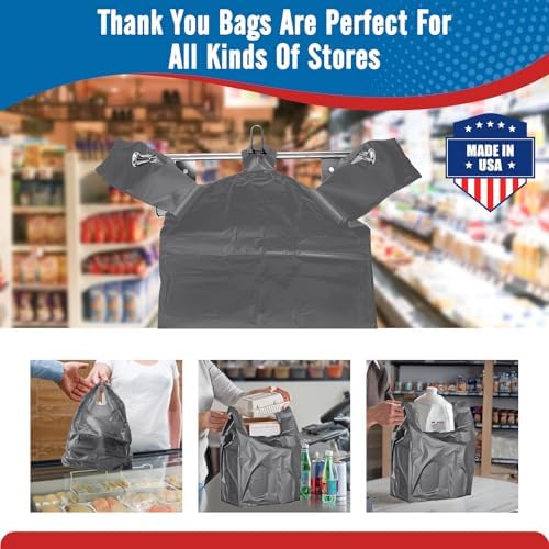 Fuxury 500 Count Plastic Grocery Shopping T-shirt Bags with Handles Grey - Image 4