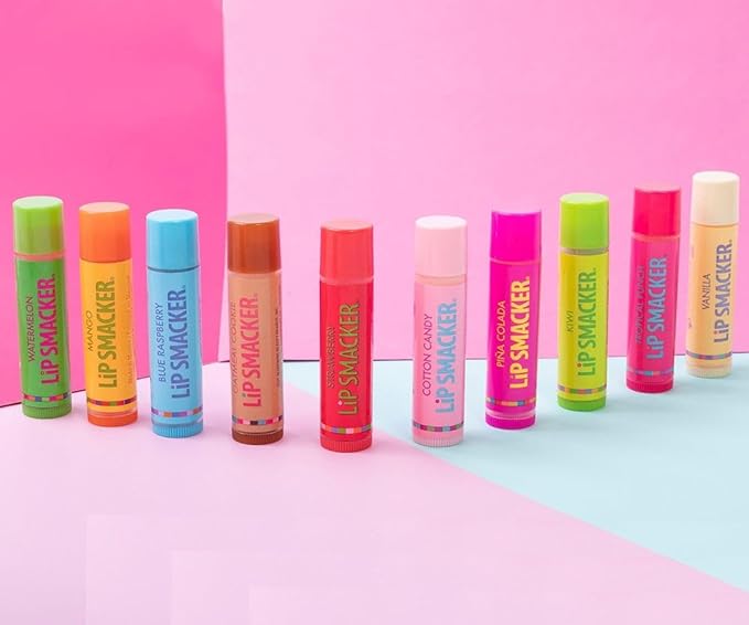 Lip Smacker Original & Best Holiday Flavored Lip Balm Party Pack, Oatmeal Cookie, Vanilla, Mango, Watermelon, Tropical Punch, Cotton Candy, Kiwi, Strawberry, Clear
