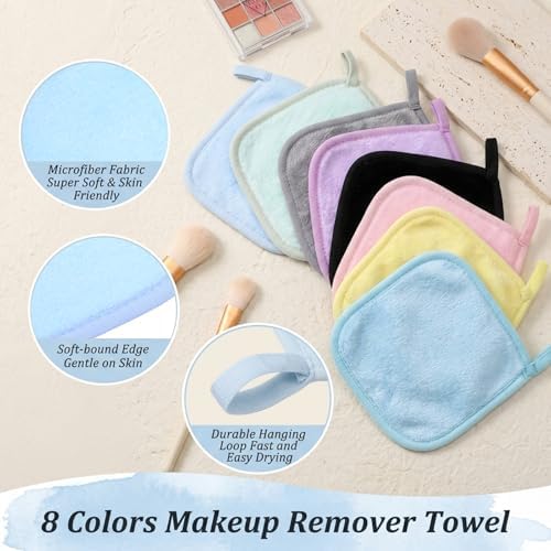 48 Pcs Makeup Remover Cloth Reusable Makeup Remover Pads Soft Microfiber Face Towels Facial Cleansing Cloths for Face Hand Eye Lips Bathroom Gift for Women 6.3 x 5.5 Inch(8 Colors) - Image 3