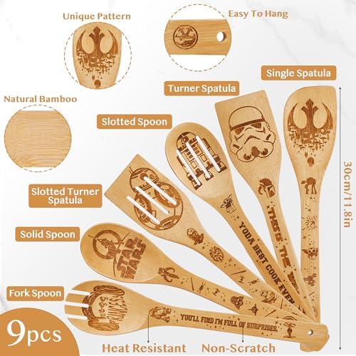 Star Gifts for Women,Home Decor,Kitchen Utensils Set,Wooden Cooking Spoons with Apron Oven Mitt Potholder for Fans,Best Birthday Wedding and Housewarming Christmas Presents 9 pcs - Image 2