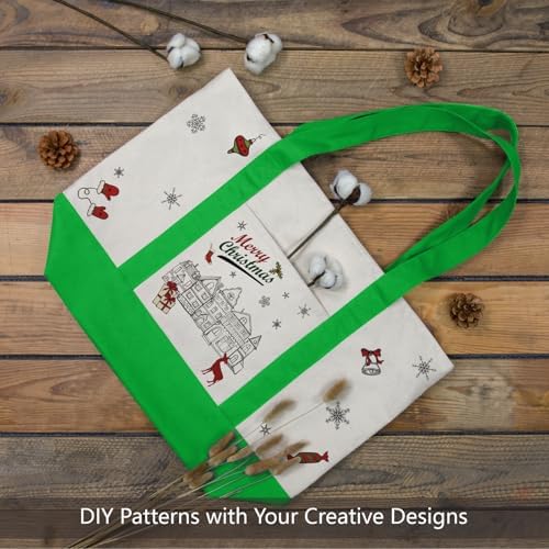 TOPDesign 3-Pack Canvas Tote Bags with an External Pocket, Reusable Grocery Shopping Bags, Top Zipper Closure, Daily Essentials (Lime Green/Natural) - Image 3