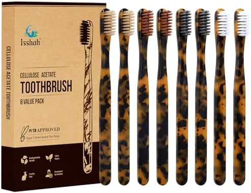 Isshah Plant-Based Cellulose Acetate Toothbrushes - 8 Pack - Tortoise by Isshah