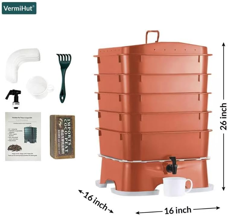 Original Vermihut ® Plus 5 – Tray Worm Composter -Sustainable Design for Both Indoor & Outdoor, Worm Compost Bin for Vermicomposting Starter, Recycling Food Wastes to Save Our Planet-Terracotta - Image 2