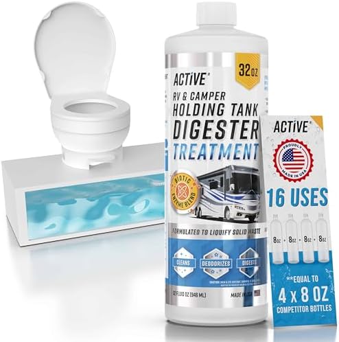 RV Black Tank Treatment Toilet Chemicals - 16 Treatments Waste Digester for Holding Tank, Gray Water Tank in RVs, Campers & Boat - Camper Toilet Sensor Cleaner, Sewer Deodorizer, 32oz - Made in USA by ACTIVE
