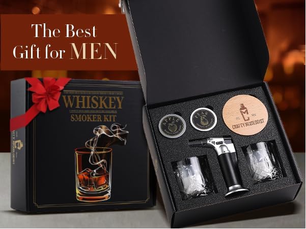 Whiskey Smoker Kit with Torch – 6 Wood Chip Flavors & 2 Glasses – Cocktail Smoker Infuser Set for Old Fashioned and Bourbon– Birthday Gifts for Men, Dad, Husband and Boyfriend(Butane Not Included)