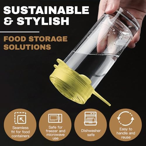 Reusable Silicone Stretch Lids – 18PCS Round & Square Stretchy Food Covers, Airtight & Leakproof, Microwave & Dishwasher Safe Yellow - Image 3
