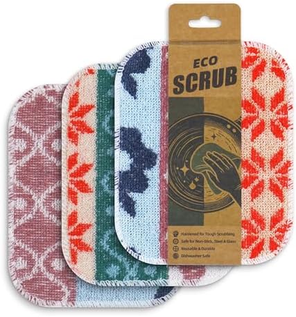 Amarelle GEN II Dish Washing Scrubbers (3-Pack), Made in Green Kitchen Scrubbers for Dishes, Non Scratch Pot & Pan Scrubber, Dual-Sided Heavy-Duty Scouring Pads, Reusable (Nordic Folk) by Amarelle
