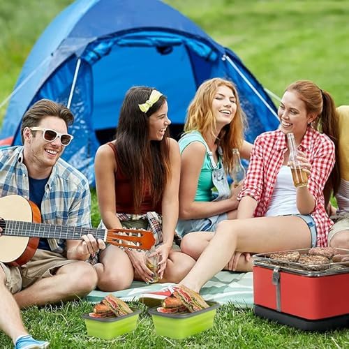 2 Pcs Collapsible Silicone Bowls with Lids, 500ml & 800ml Rectangular Foldable Food Storage Containers, Reusable Meal Prep Bowls, Microwave Freezer Safe, Ideal RV Camping Travel Accessories,Green - Image 3