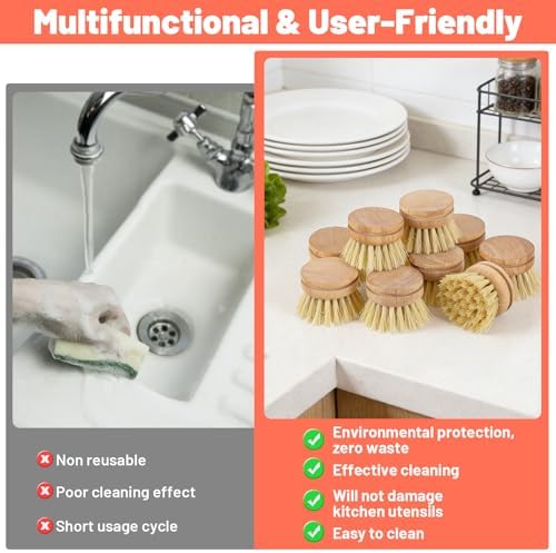 12 Pcs Bamboo Dish Brush Replacement Heads, Small Wooden Dish Brushes - Image 6