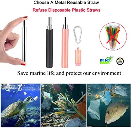2 Pack Reusable Metal Straws Collapsible Stainless Steel Drinking Straw Travel Portable Telescopic Straw with Case for Cruise Ship Essentials Black/Rose Gold - Image 4