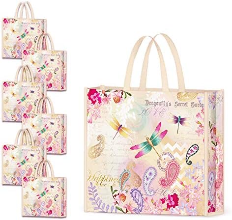 NymphFable Dragonfly Shopping Bags, 6 Pack Reusable Grocery Tote Bag 50LBS by NymphFable