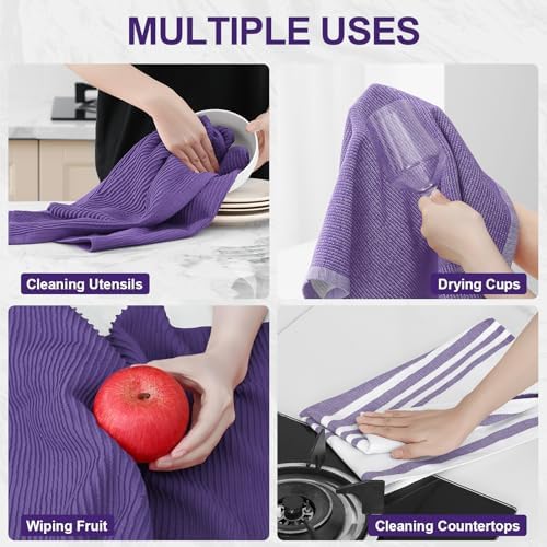 Homaxy Cotton 380 GSM Premium Kitchen Towels, 18"x 28", 3 Pack, Purple - Image 4