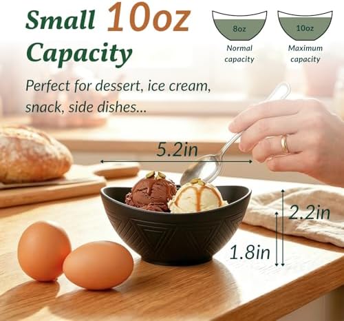 Homienly Wheat Straw Bowls 10 OZ Small Bowls Unbreakable Small Serving Bowls for Ice Cream, Snack, Dipping Side Dishes, Yogurt Microwave & Dishwasher Safe Oval Bowls for Camping, Dorm (6 PCS, Black) - Image 2