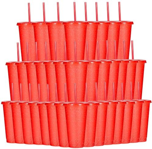 Suertestarry Tumbler with Straw and Lid,Water Bottle Iced Coffee Travel Mug Cup,Reusable Plastic Cups,Perfect for Parties,Birthdays… (Red-36Pack, 36 pack) by Suertestarry