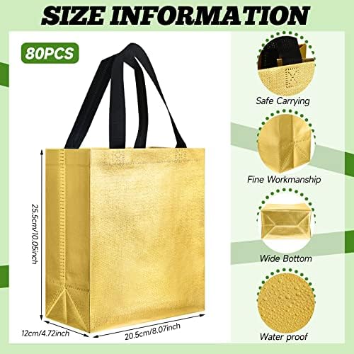 Eccliy 80 Pcs Reusable Gift Bags, Medium, Red, Gold, Green - Image 6