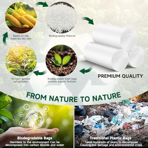 Biodegradable Small Trash Bags 4 Gallon, 105 Count Unscented Small Garbage Bags, Easy Tearing Bathroom trash bags for Bathroom Bedroom Office Kitchen, White - Image 2