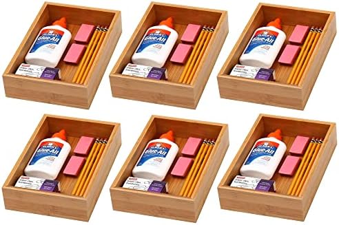YBM Home Bamboo Drawer Organizer Storage Box for Kitchen Drawer, Junk Drawer, Office, Bedroom, Children Room, Craft, Sewing, and Bathroom, 6 Pack 6x9x2 inch - Image 2