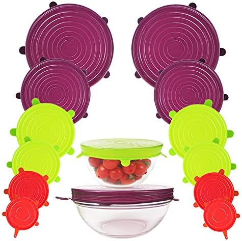 Webake Silicone Stretch Lids 12 Pack Reusable Expandable Lids (2.6" to 8.3") Fit Various Sizes of Container Tops, Bowls, Cups, Cans (Durable, Flexible) by Webake