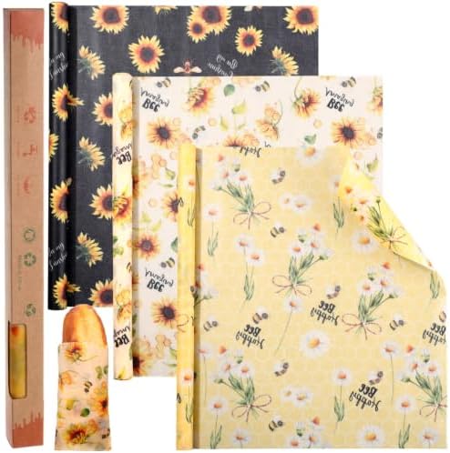 3 Rolls 13 x 40 Inches Reusable Beeswax Wraps for Food by Moukeren