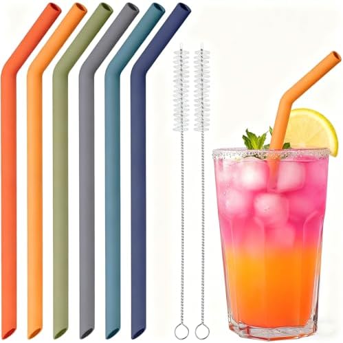 NiHome 6-Pack Wide Reusable Bent Silicone Straws for Smoothies, Milkshake by NiHome