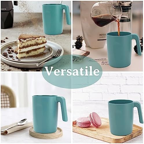 Wrova 16oz Wheat Straw Cups with handles set of 6-Plastic Cups Reusable-Unbreakable Kids Mugs-Dishwasher Safe & Microwave Safe-Ideal Plastic Mugs for Tea,Coffee,Camping,RV-Green - Image 4
