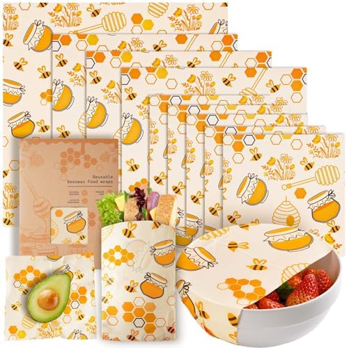 9 Pack Beeswax Wraps for Food – Reusable Beeswax Bread Bag & Sandwich Wrap by AZLTC
