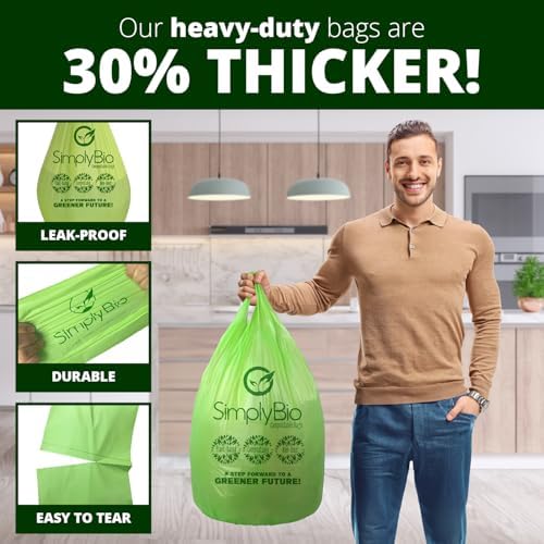 Simply Bio 13 Gallon Compostable Trash Bags Liners with Handle-Tie, Thick 0.87 Mil, 49.21 Liter, 30 Bags, Tall Kitchen Food Scrap Waste Bag, ASTM D6400, US BPI and OK Compost Home Certified - Image 4
