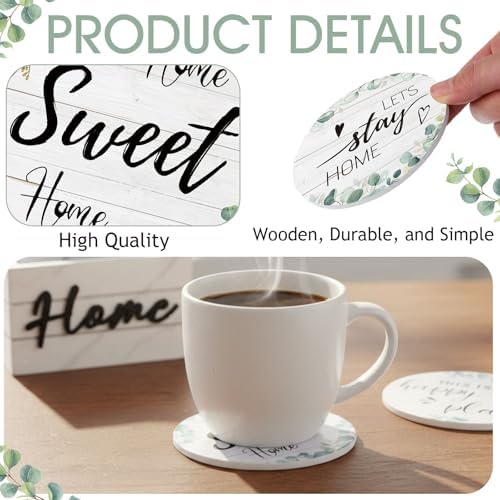 Queekay House Warming Gifts New Home Farmhouse Coasters Set of 6, Sage - Image 3