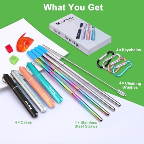 Kynup Reusable Metal Travel Straws with Case & Cleaning Brushes (4Pack) - Image 4