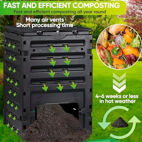 SUPER DEAL 120 Gallon Compost Bin, 450L Outdoor Garden Waste Composter with Flip-top Lid and Bottom Door, Large Capacity BPA Free Material for Fast Creation of Fertile Soil, Easy to Assemble, Black - Image 4