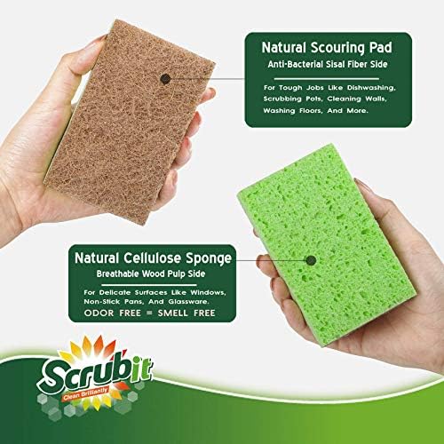 SCRUBIT 24 Pack Natural Sponges - Biodegradable Compostable Cellulose and Coconut Natural Sponges for Dishes, Eco Friendly Non Toxic Kitchen Sponge - Image 6