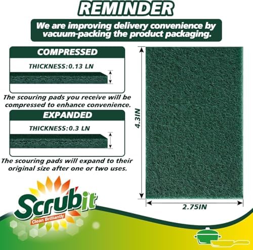 SCRUBIT Scouring Pads - Heavy Duty Scrub Pads for Cleaning Dishes - Non-Scratch - Reusable - Green (100, Green) - Image 5