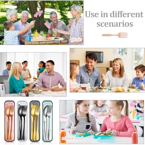 Yinkin 4 Pack Travel Silverware Set with Case for Lunch,Gold - Image 7