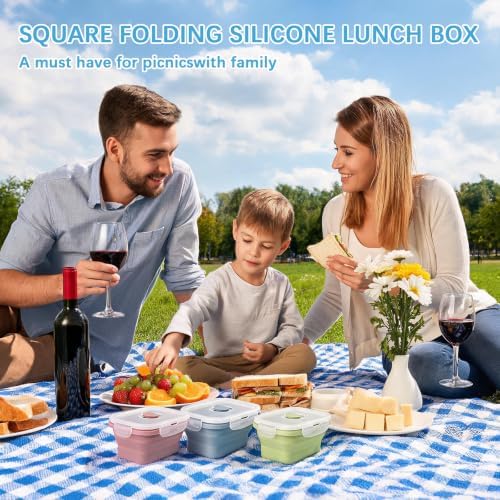 6 Pcs Silicone Food Containers 11.8 oz Collapsible Storage Containers with Airtight Lids Stacking Meal Prep Lunch Leftover Food fruits Storage Foldable Box for Freezer Microwave Dishwasher Safe - Image 6