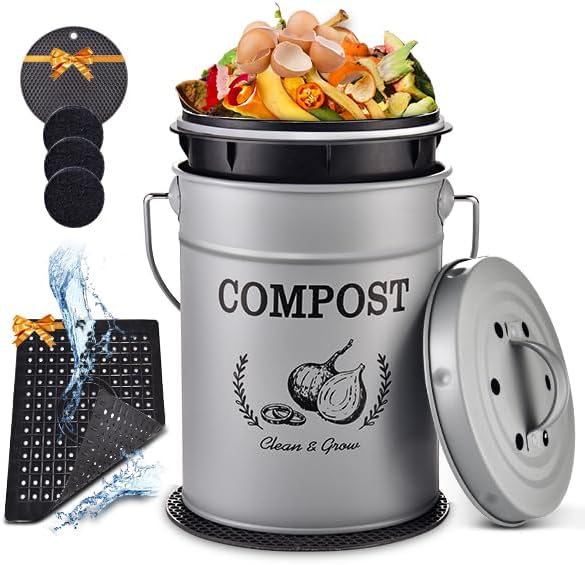 AOSION 1 Gallon Countertop Compost Bin for Kitchen with Lid,Odor Resistant by AOSIONUSA