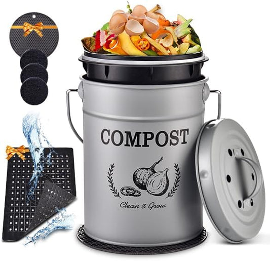 AOSION 1 Gallon Countertop Compost Bin for Kitchen with Lid,Odor Resistant by AOSIONUSA