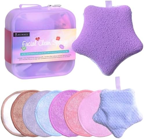 BS-MALL Gentle Facial Sponge -10 Pcs Set Face Clean Sponges Reusable Makeup Removal Pads Clean Deep Down Dirt & Makeup Using Only Water, Gentle Exfoliator Cleansing Puff,with Silicone Travel Bag by BS-MALL