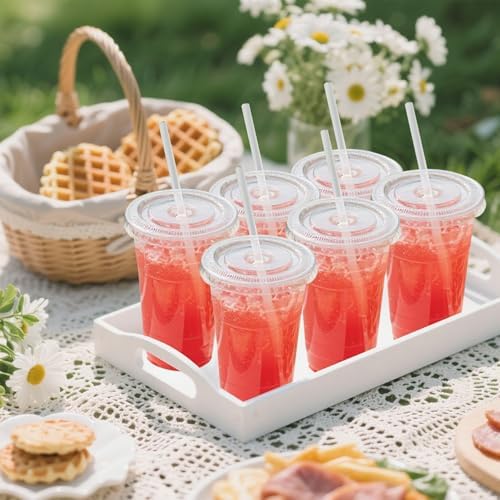 100 Pack 24 oz Leak-Proof Clear Plastic Cups with Lids and Straws - Image 6