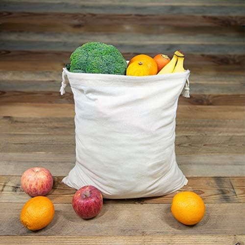 TOPDesign 6-Pack 14” x 17” Reusable Produce Bags, Muslin Bags with Drawstrings for Shopping & Storage, 100% Natural Cotton Bags, Washable, Biodegradable, Food Safe - Image 2