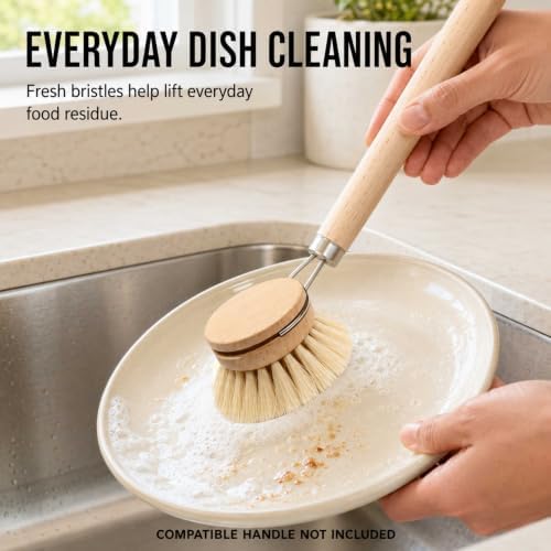 Natural Bristle Dish Brush with 3 Refill Heads, Long Handle - Image 6