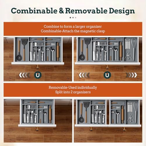 Magnetic Expandable Silverware Drawer Organizer, 13 Slots Utensil Gray - Image 5